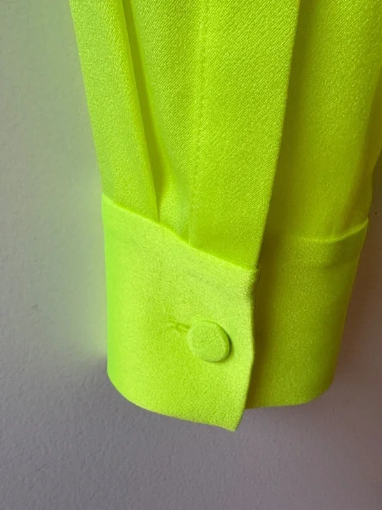 Bow Neck-Scarf Satin Crepe Shirt in Neon Yellow by Alex Perry - Picture 3 of 9